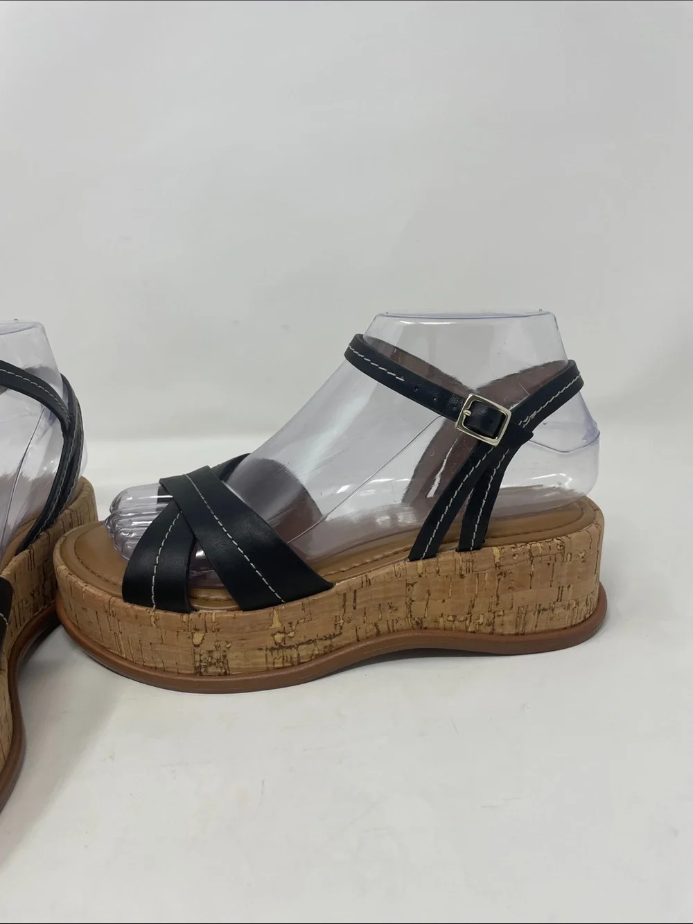 Naturalizer Black Cork Wedge Strappy Ankle Strap Sandals Size 6